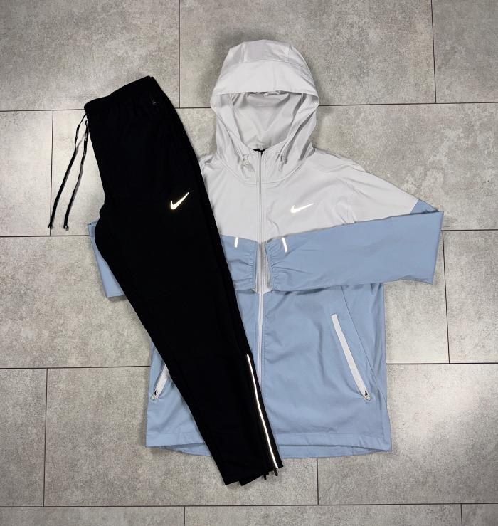 Nike Light Armoury Blue Windrunner Jacket & Black Nike Phenom Pants Set
