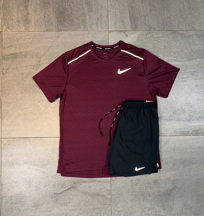 Nike Miler & Flex Shorts Set 'Maroon/Black'