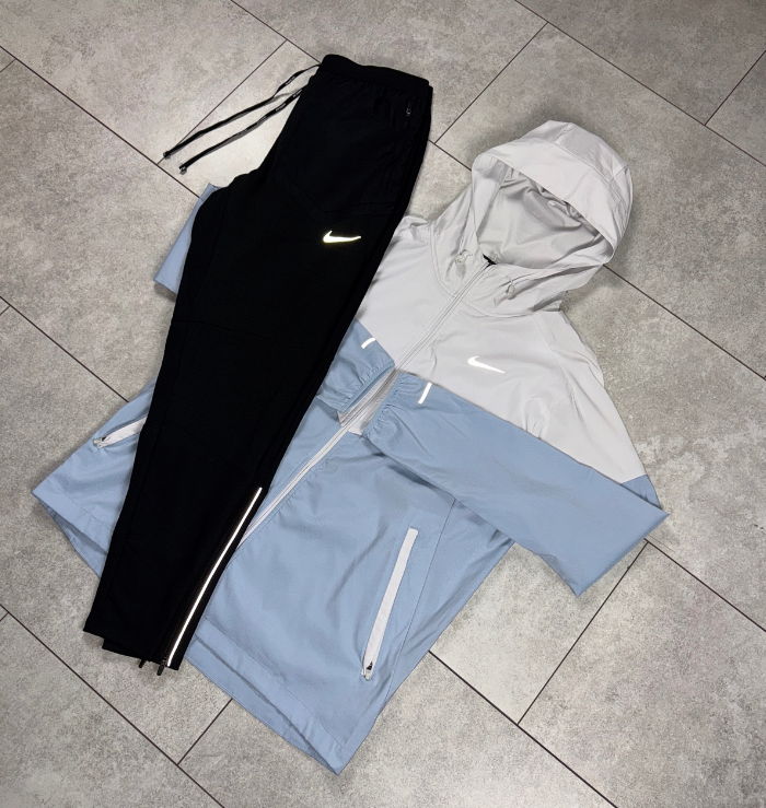 Nike Light Armoury Blue Windrunner Jacket & Black Nike Phenom Pants Set