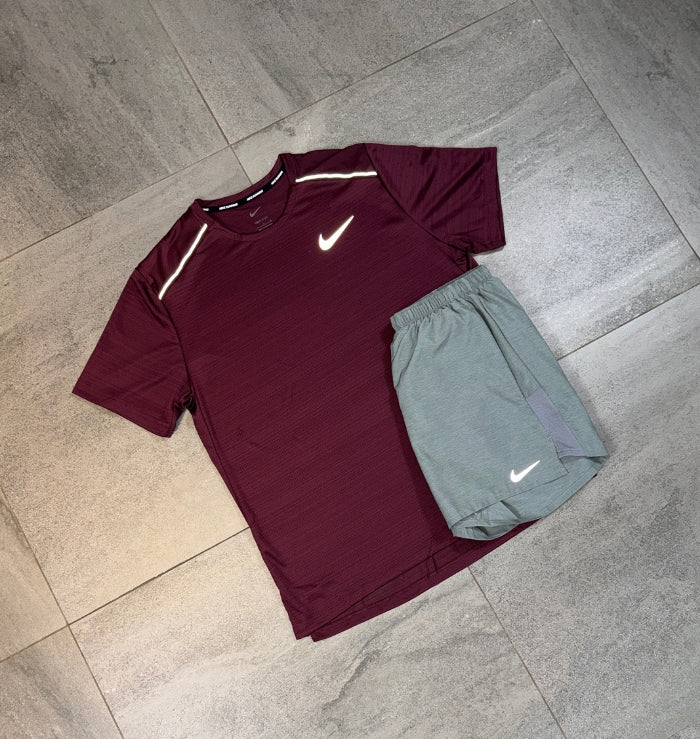 Nike Miler & Challenger Shorts Set 'Maroon/Grey'