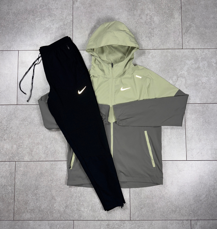 Nike Olive Aura Windrunner Jacket & Black Nike Phenom Pants Set