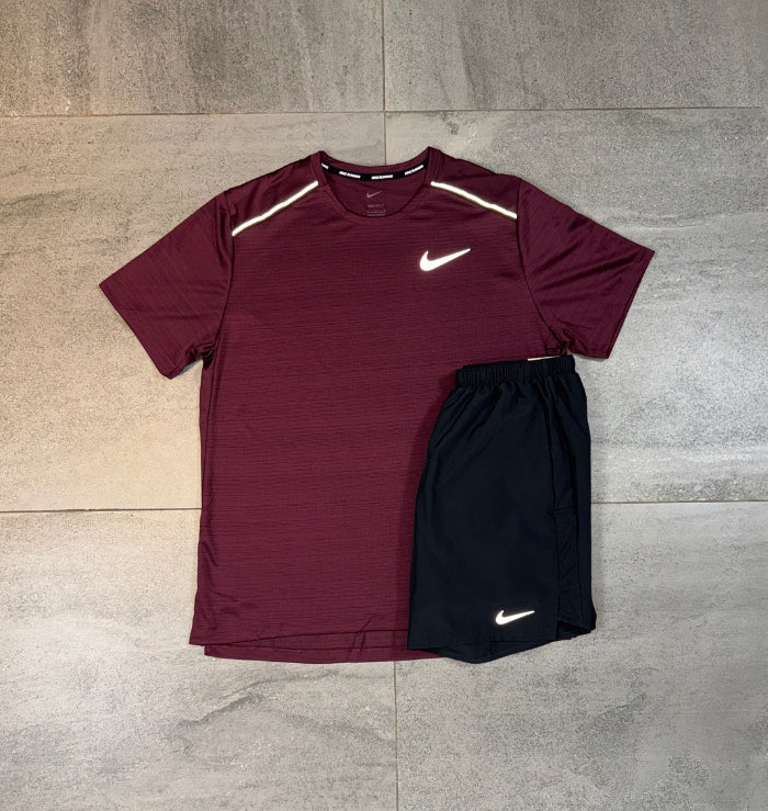 Nike Miler & Challenger Shorts Set 'Maroon/Black'