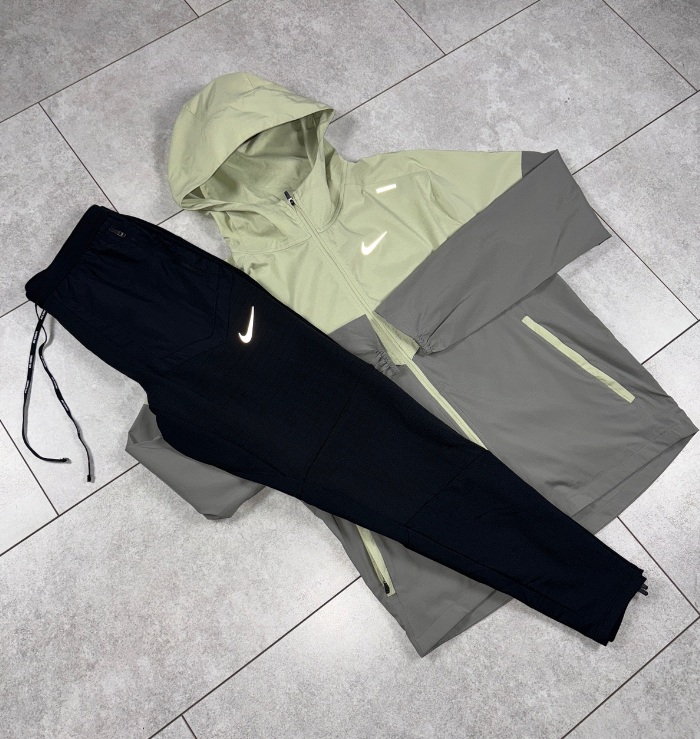 Nike Olive Aura Windrunner Jacket & Black Nike Phenom Pants Set