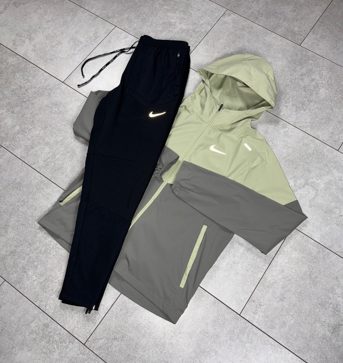 Nike Olive Aura Windrunner Jacket & Black Nike Phenom Pants Set