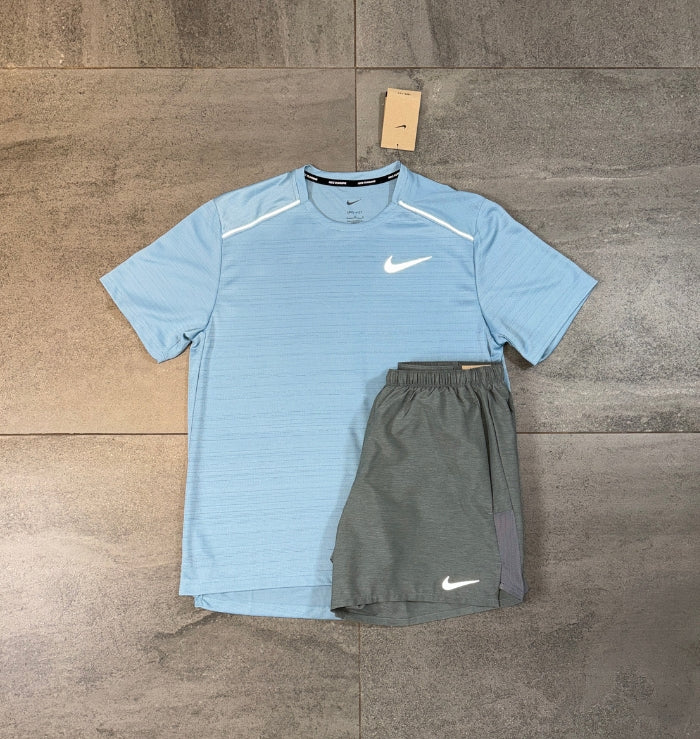 Nike Miler & Challenger Shorts Set 'Worn Blue/Grey'