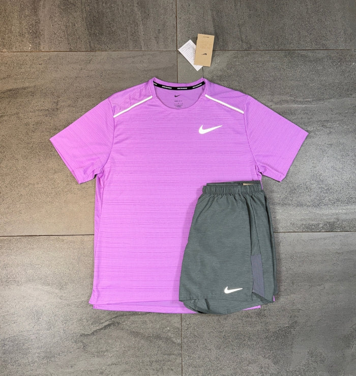 Nike Miler & Challenger Shorts Set 'Rush Fuchsia/Grey'