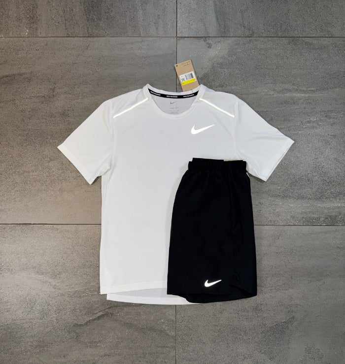 Nike Miler & Challenger Shorts Set 'White/Black'