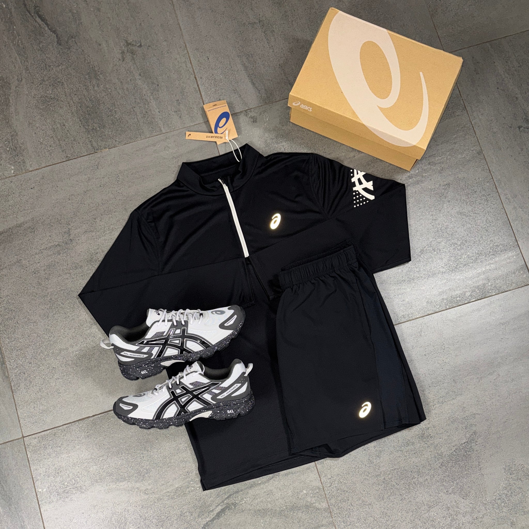 Asics Icon 1/4 Running Top & Shorts Set 'Black'
