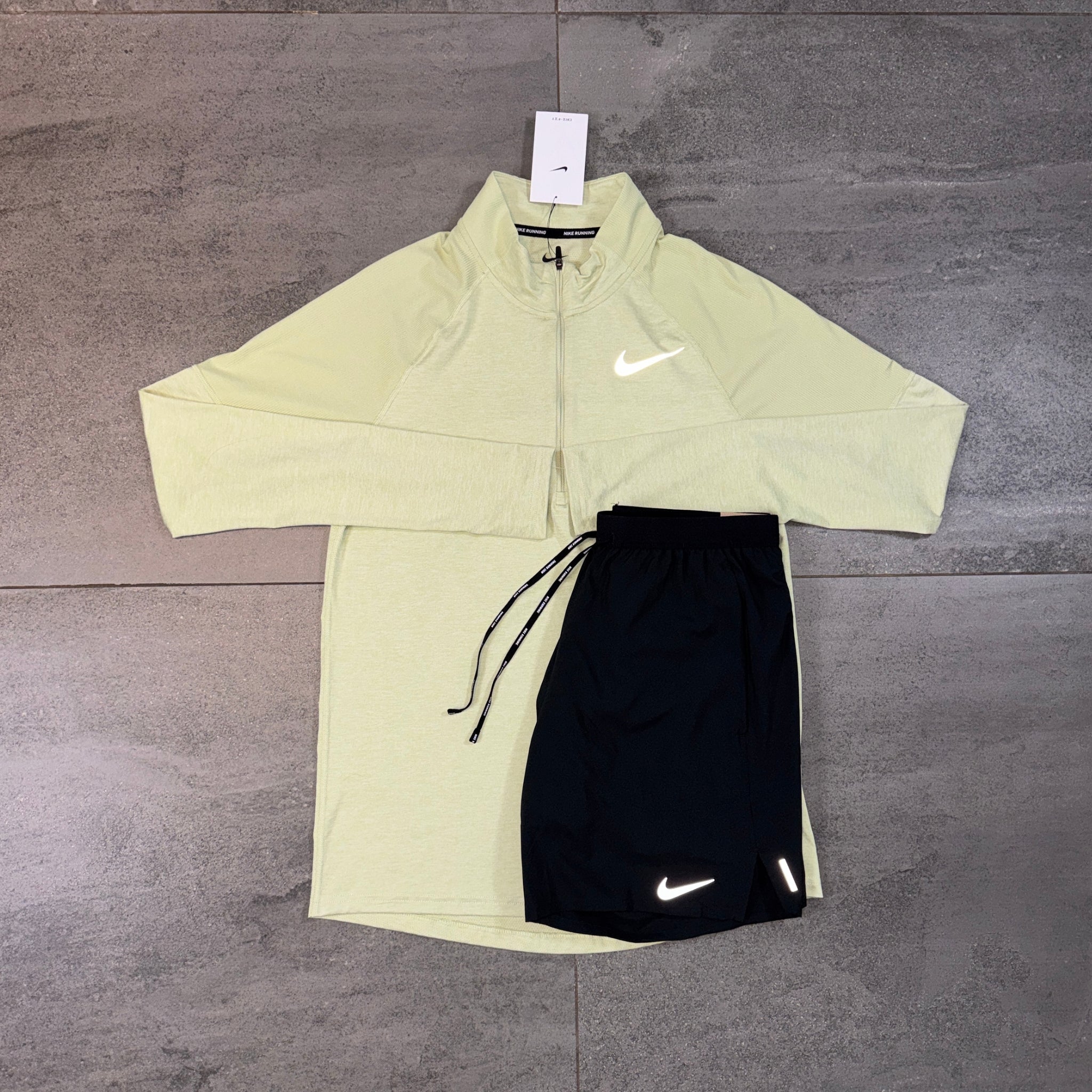 Nike 1/4 Running Top & Flex Shorts Set 'Olive Aura/Black'