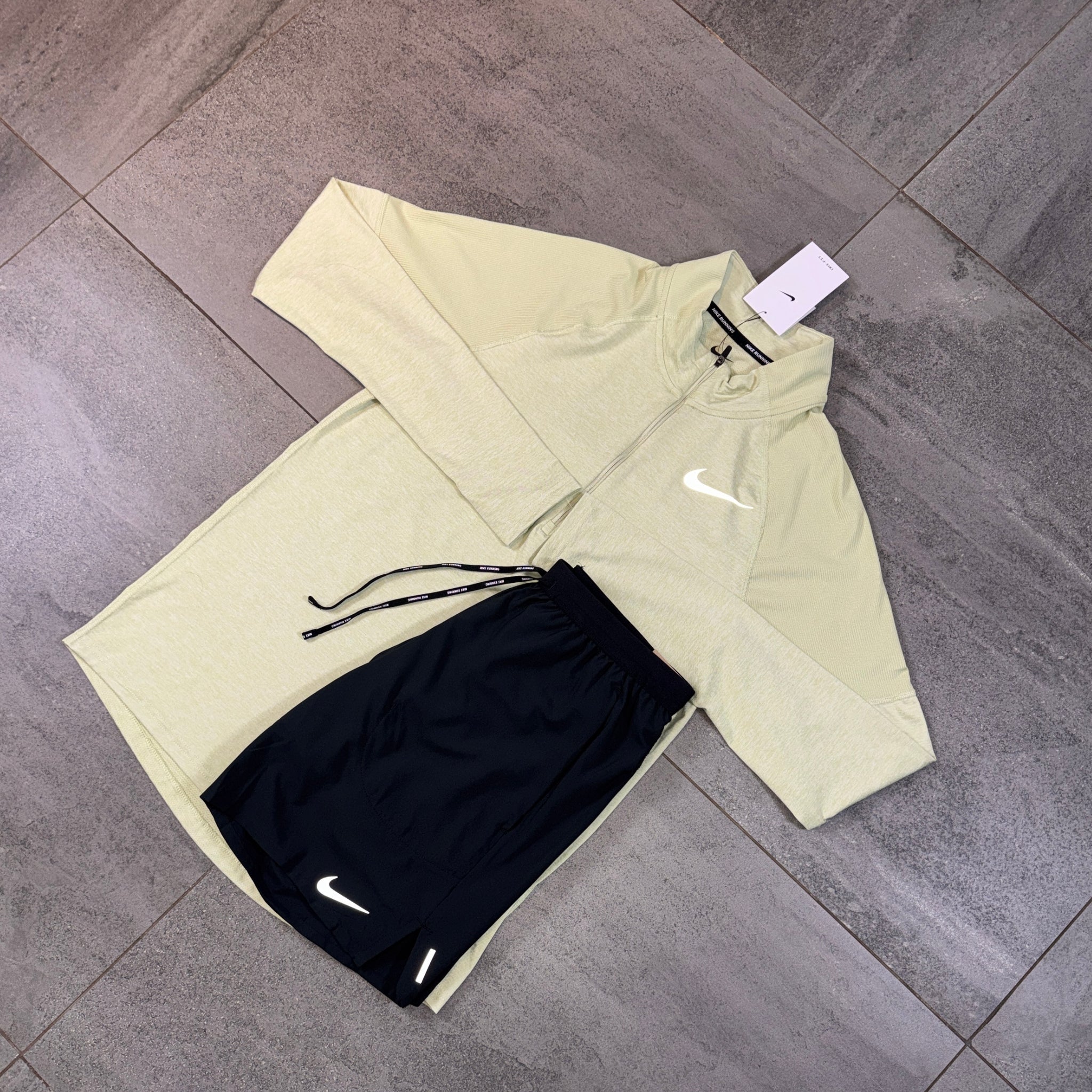 Nike 1/4 Running Top & Flex Shorts Set 'Olive Aura/Black'