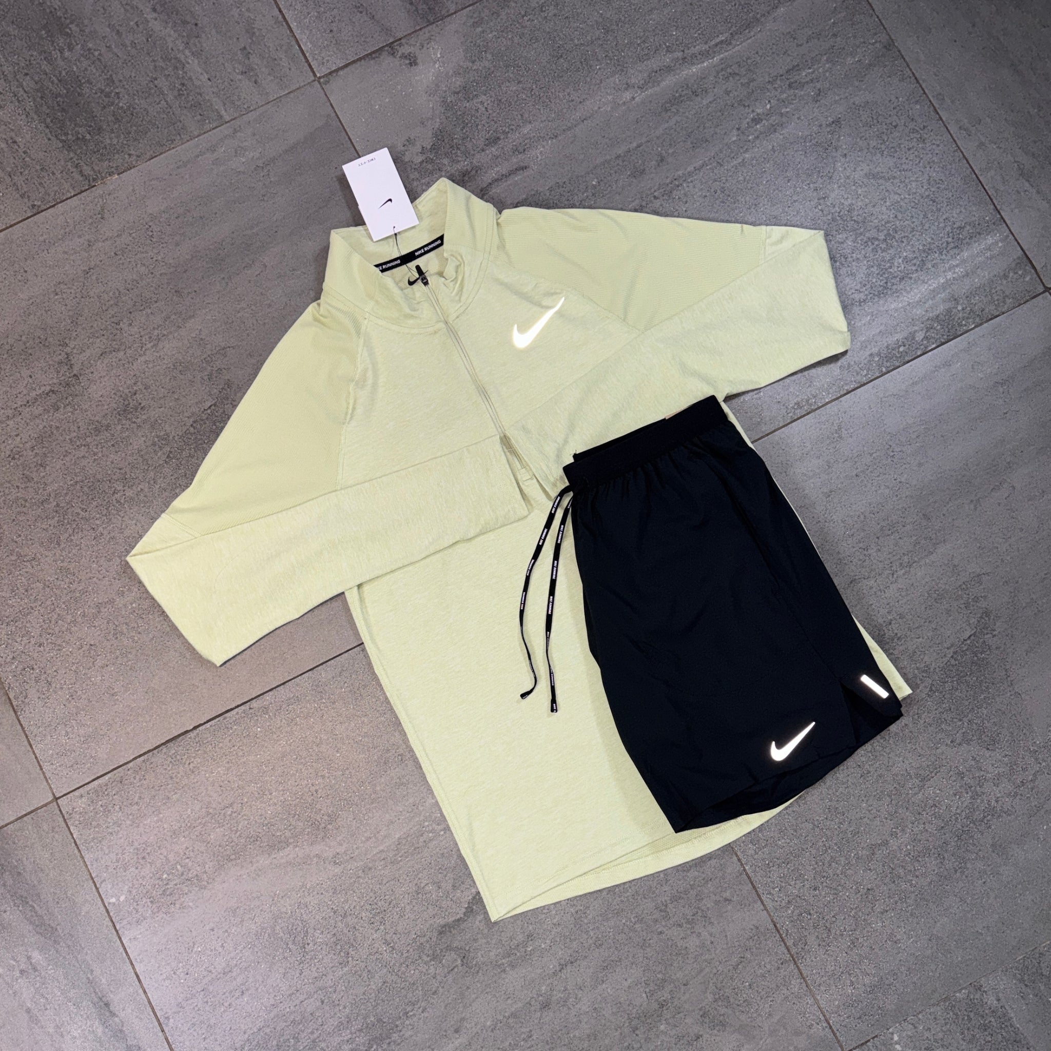 Nike 1/4 Running Top & Flex Shorts Set 'Olive Aura/Black'