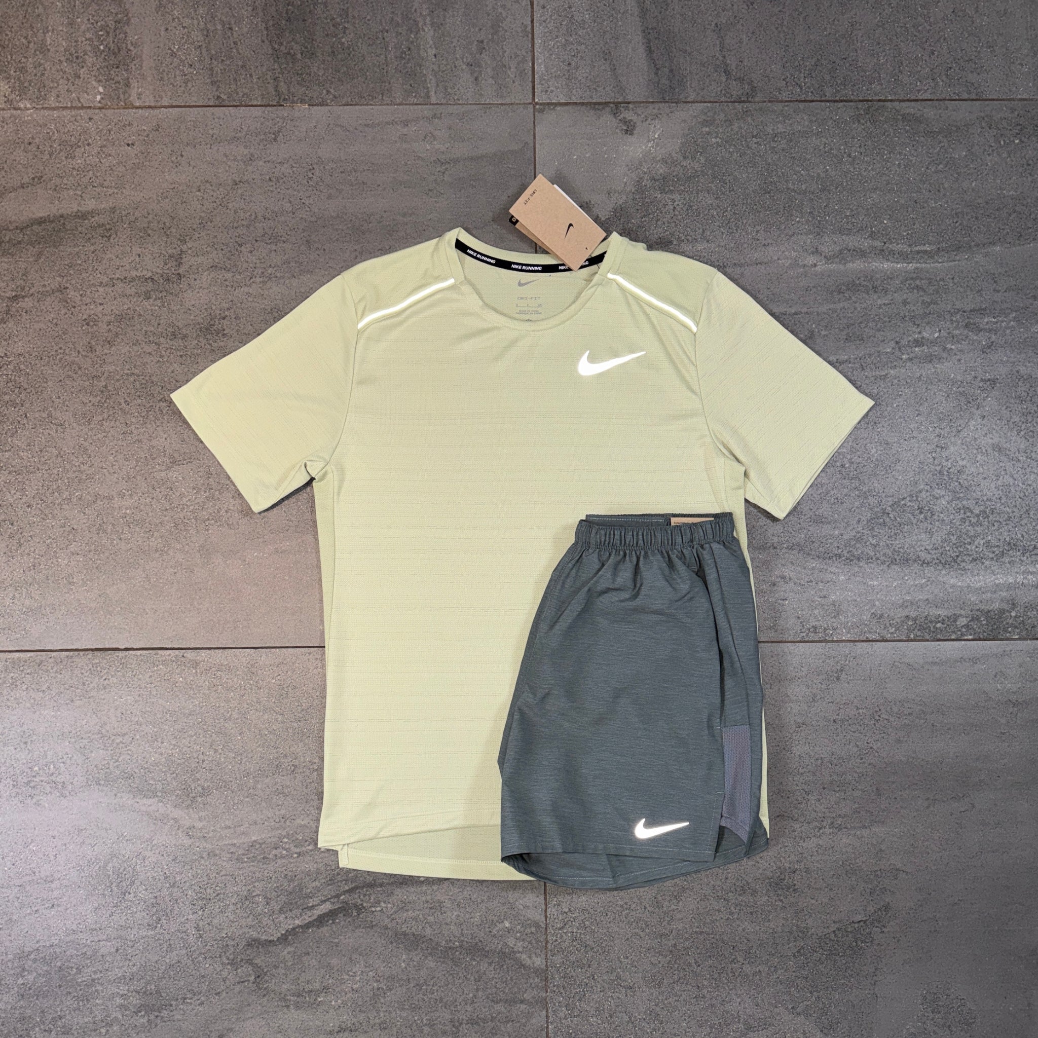 Nike Miler & Challenger Shorts Set 'Olive Aura/Grey'