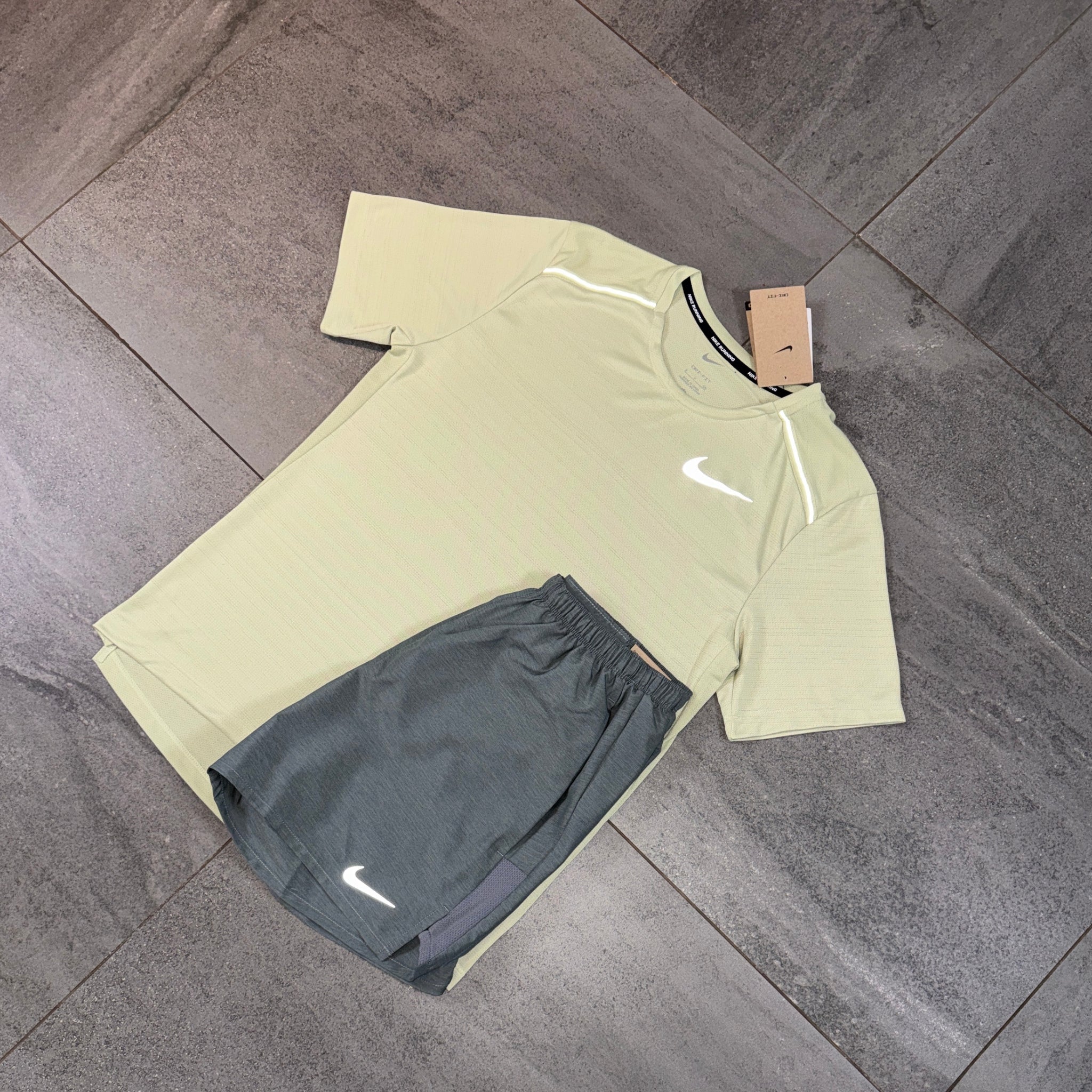 Nike Miler & Challenger Shorts Set 'Olive Aura/Grey'