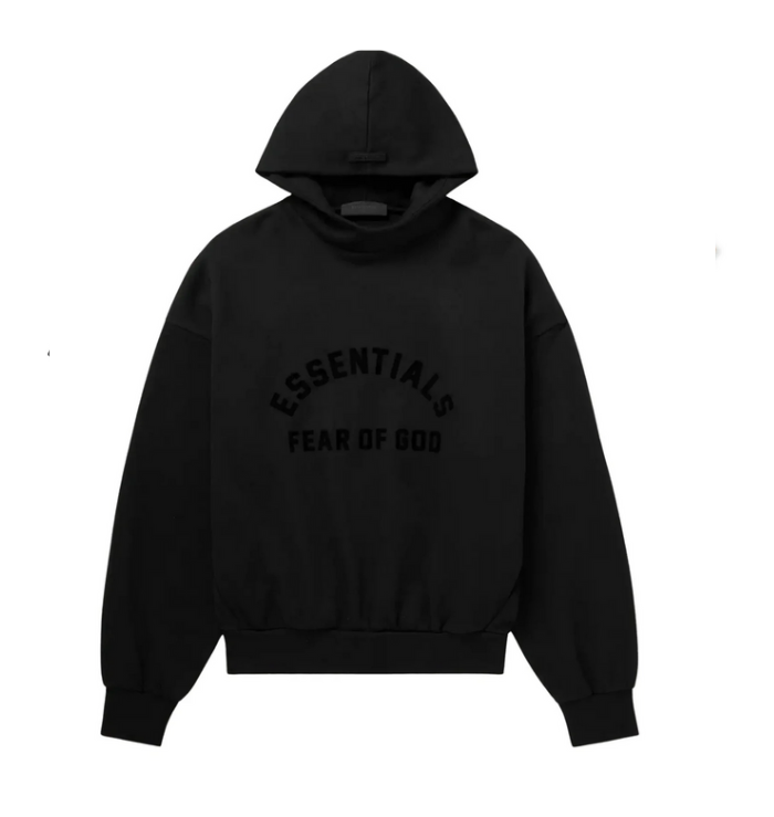Fear of God Essentials Hoodie 'Jet Black' (Essential Collection) (hoodie front view)