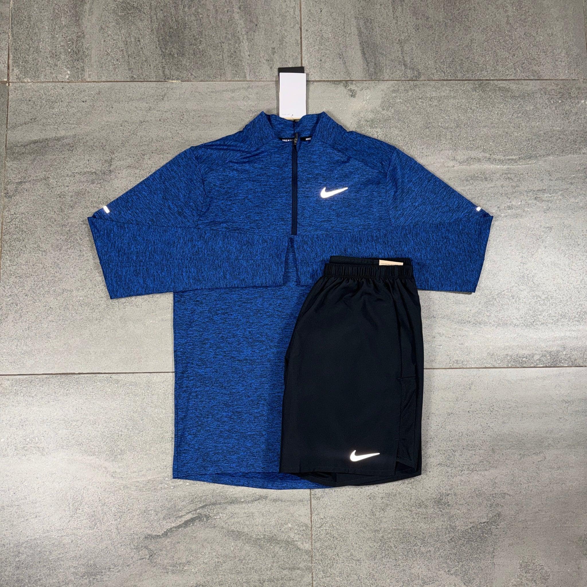 Nike 1/4 Running Top & Challenger Shorts Set 'Royal Blue/Black'