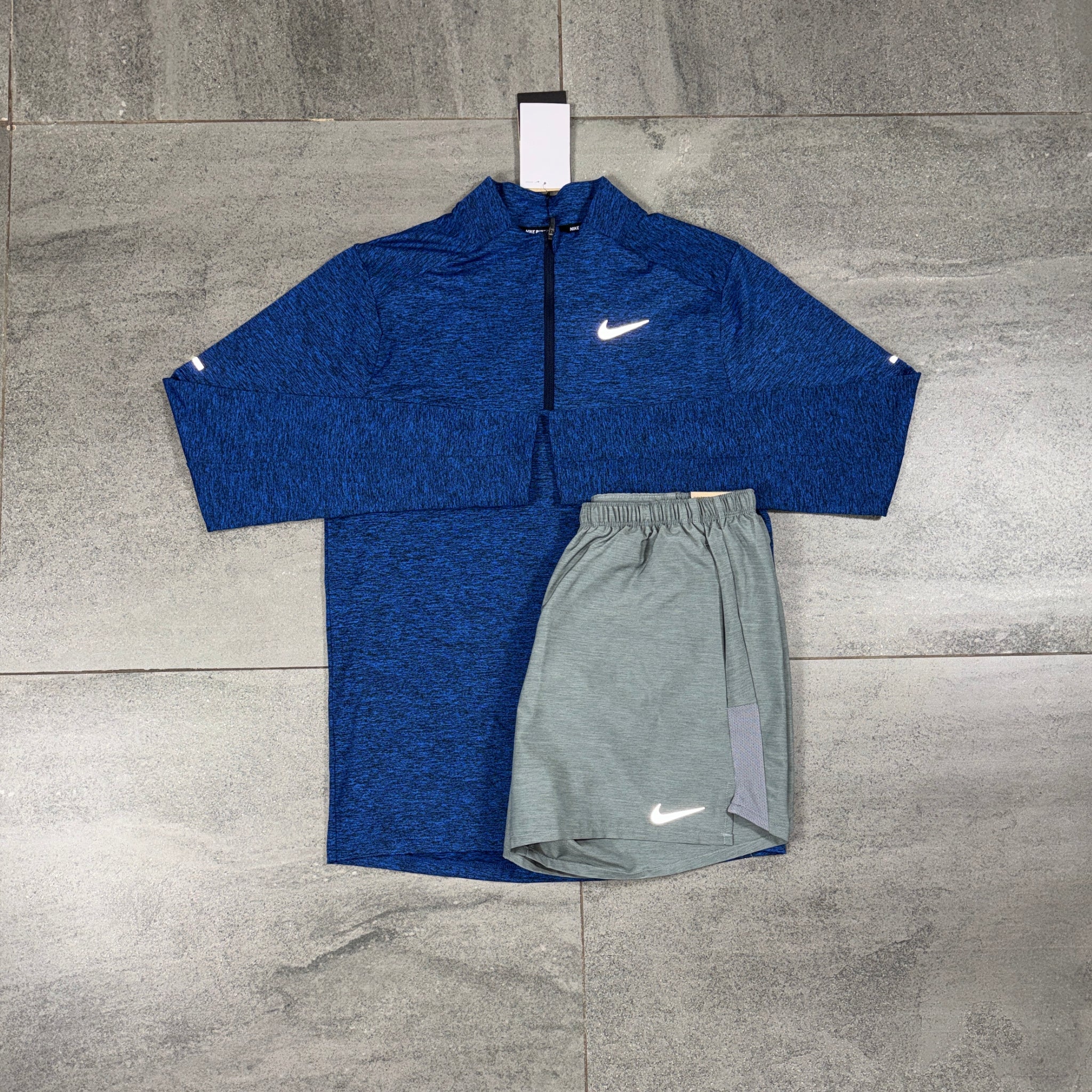 Nike 1/4 Running Top & Challenger Shorts Set 'Royal Blue/Grey'