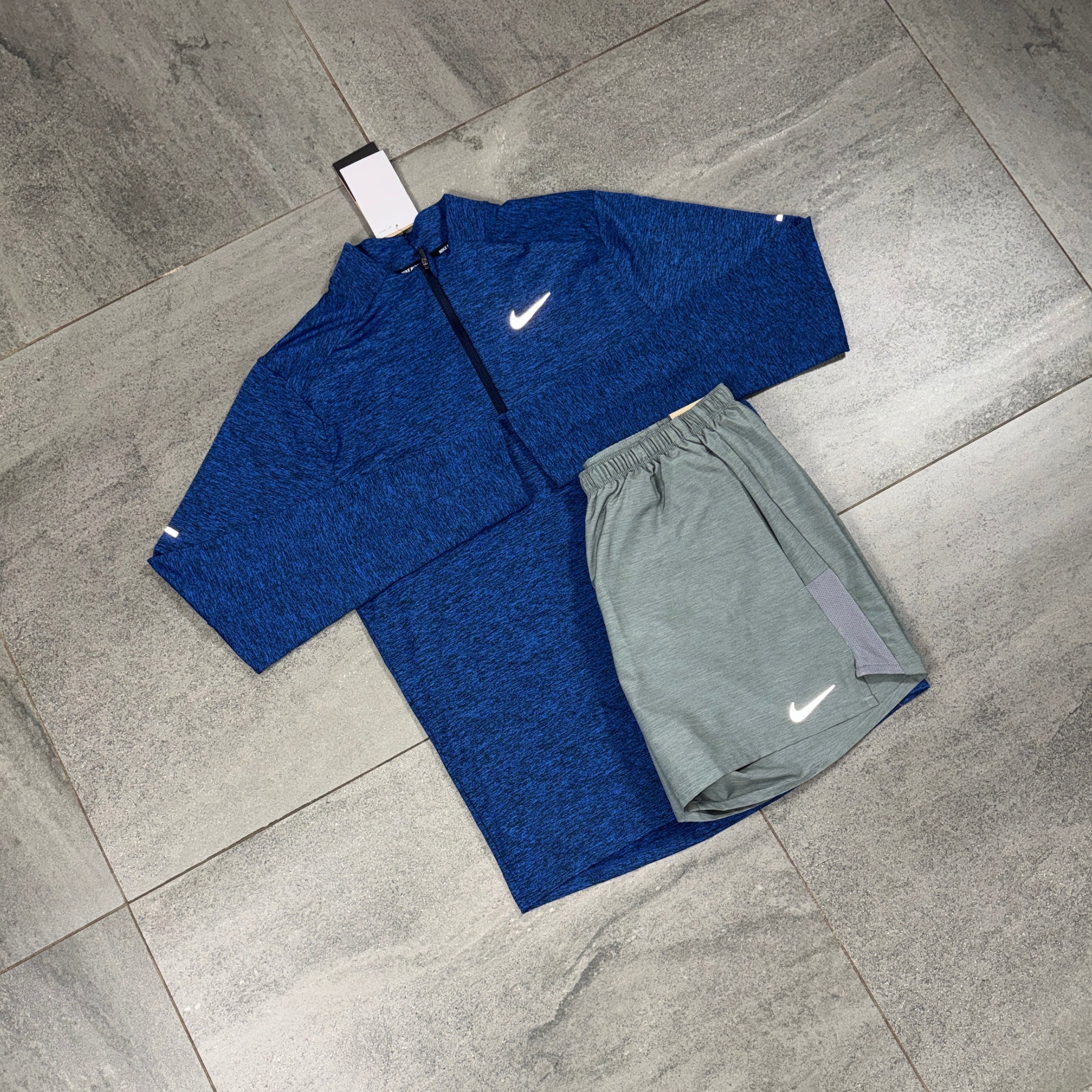 Nike 1/4 Running Top & Challenger Shorts Set 'Royal Blue/Grey'