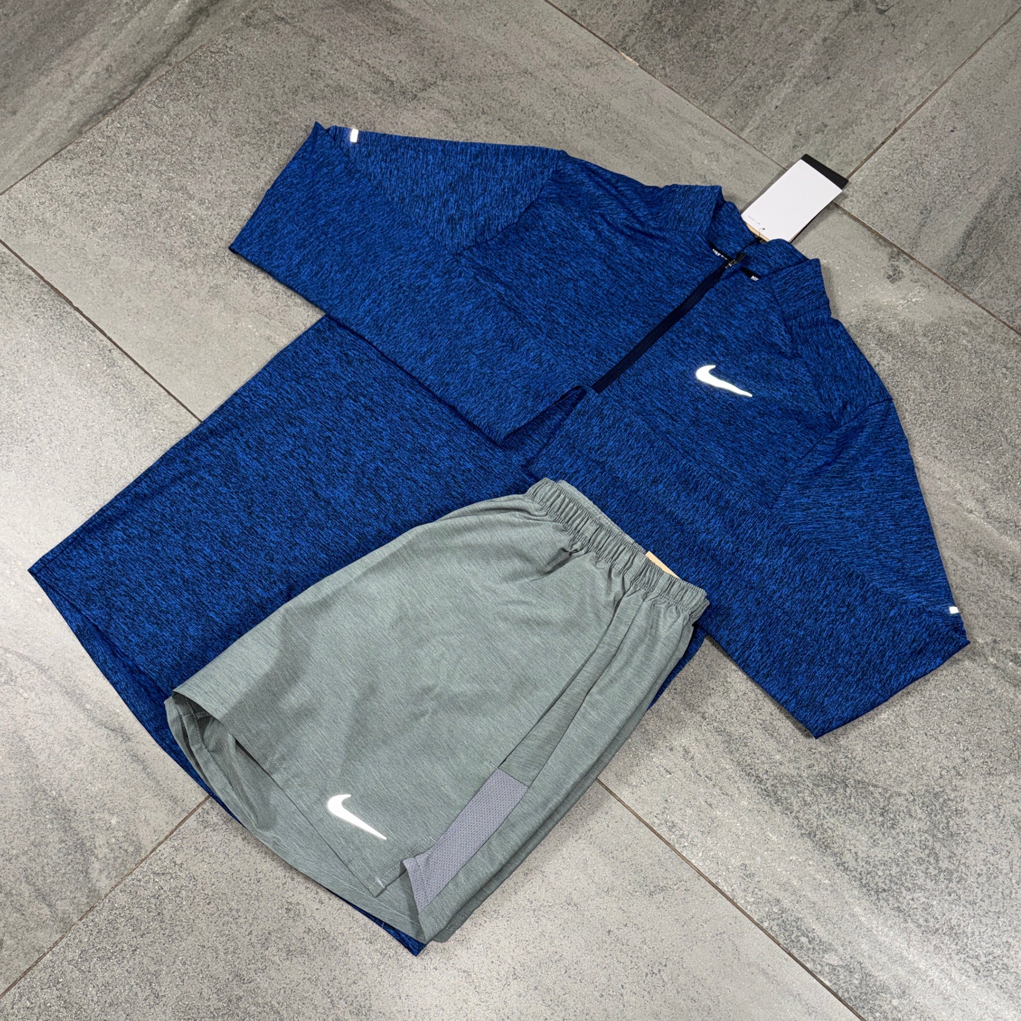 Nike 1/4 Running Top & Challenger Shorts Set 'Royal Blue/Grey'