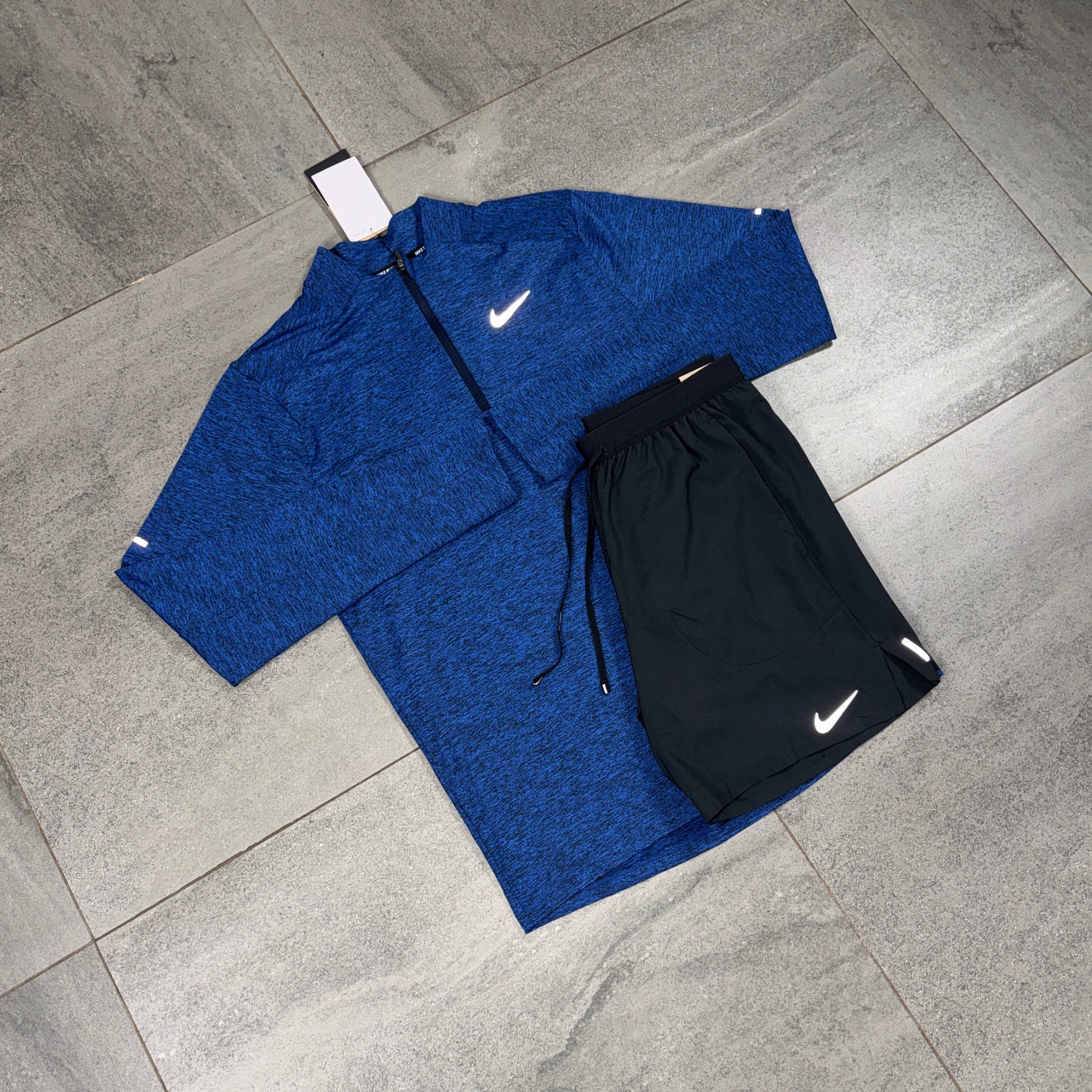 Nike 1/4 Running Top & Flex Shorts Set 'Royal Blue/Black'