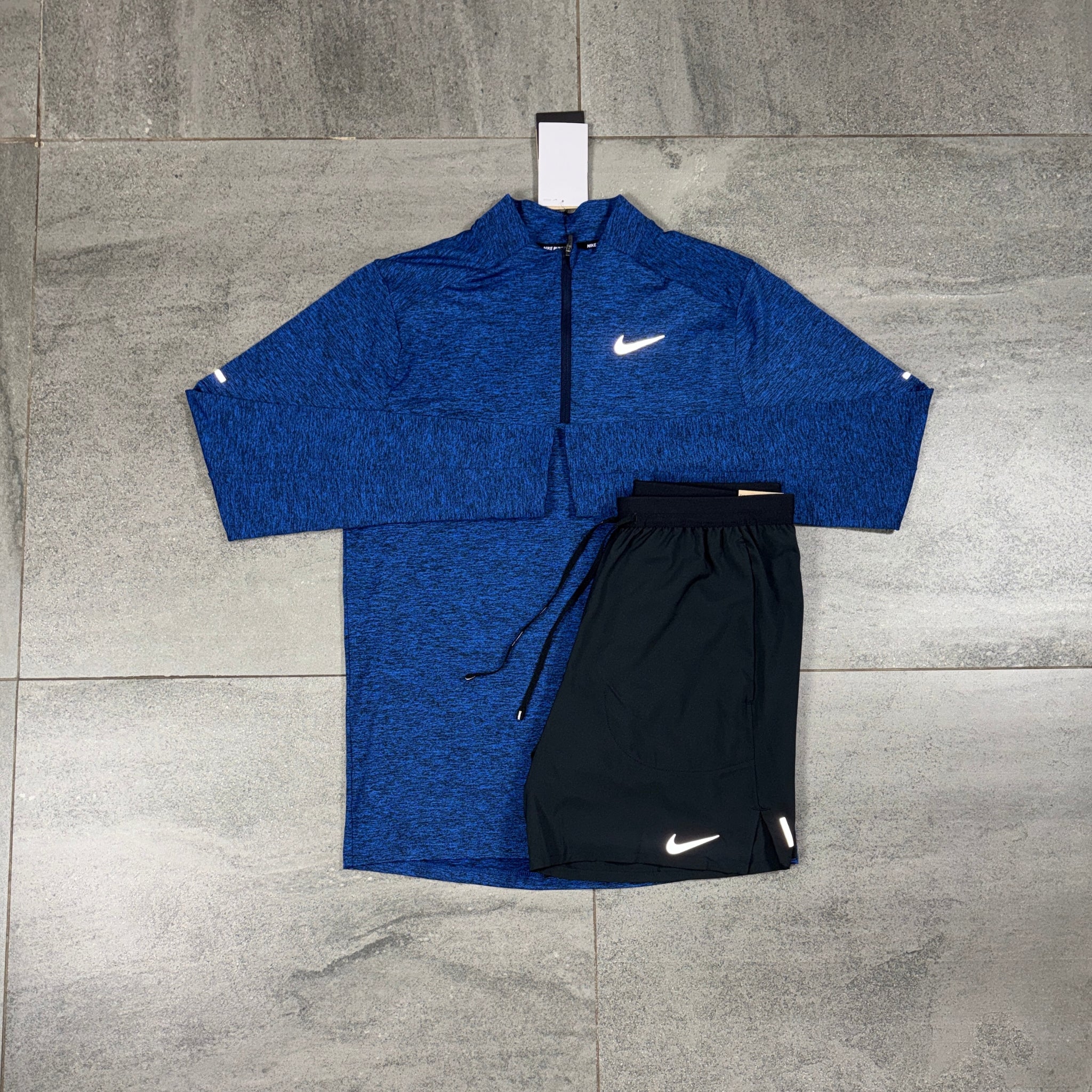Nike 1/4 Running Top & Flex Shorts Set 'Royal Blue/Black'