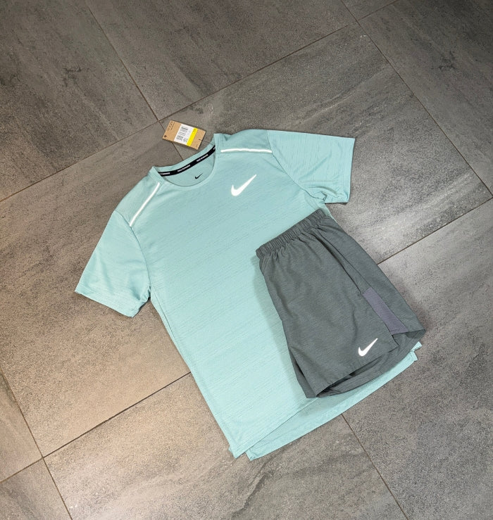 Nike Miler T-Shirt & Challenger Short Set 'Mineral Green/Grey'