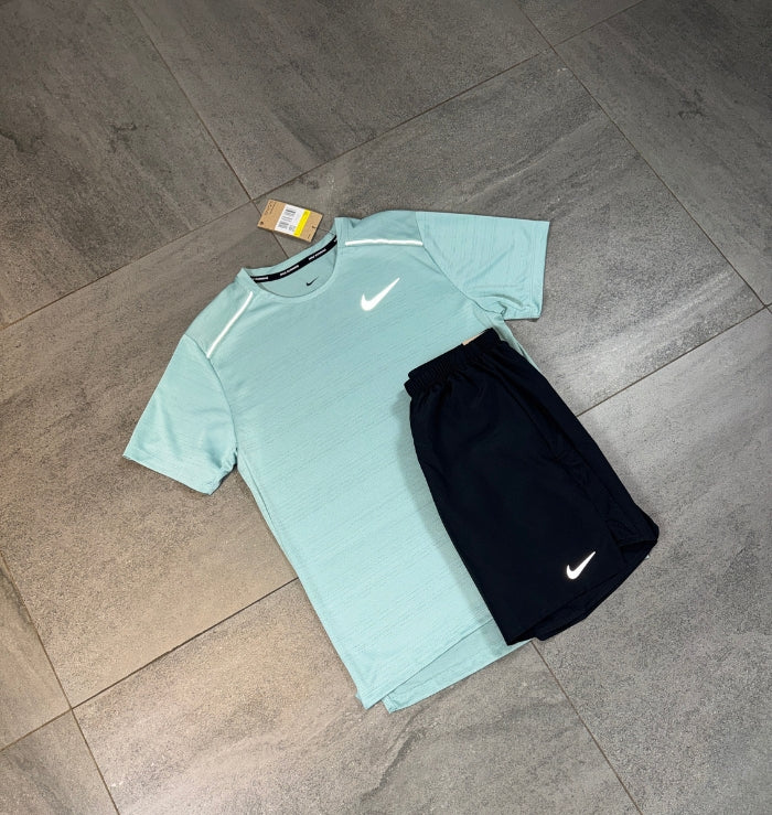 Nike Miler T-Shirt & Challenger Short Set 'Mineral Green/Black'