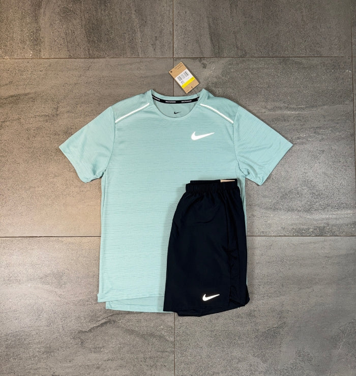 Nike Miler T-Shirt & Challenger Short Set 'Mineral Green/Black'