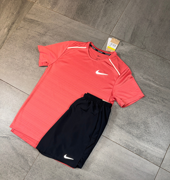 Nike Miler T-Shirt & Challenger Short Set 'Adobe/Black'