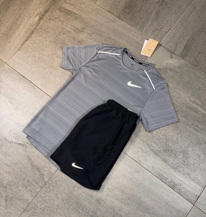 Nike Miler T-Shirt & Challenger Shorts Set 'Grey/Black'