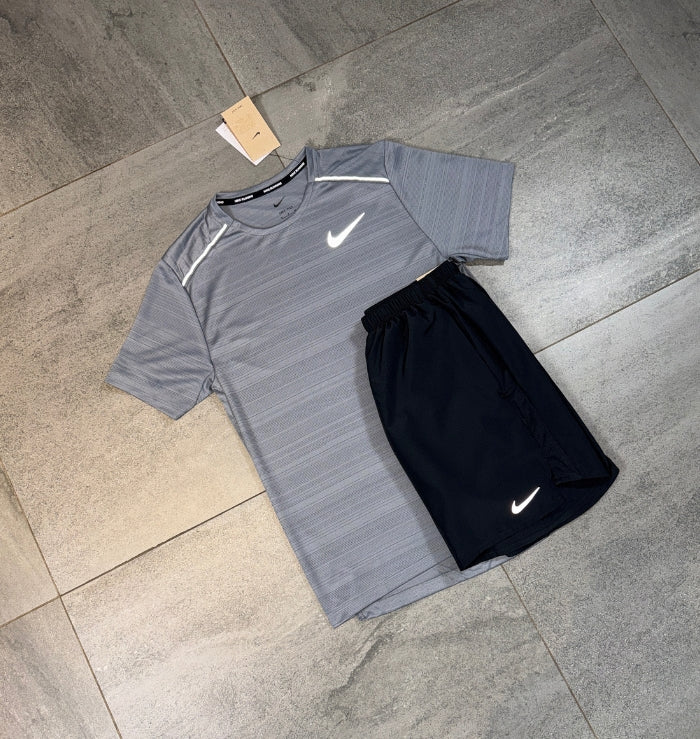 Nike Miler T-Shirt & Challenger Shorts Set 'Grey/Black'