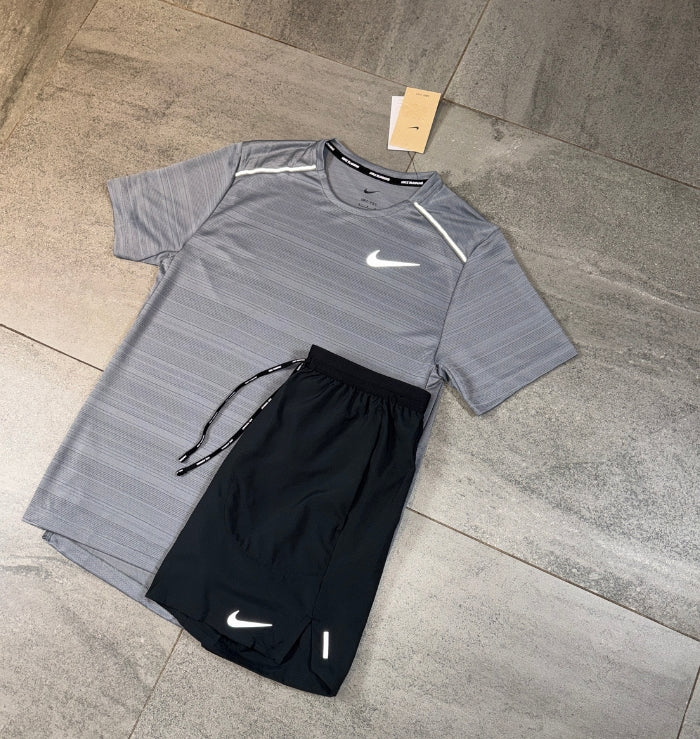 Nike Miler T-Shirt & Flex Shorts Set 'Grey/Black'