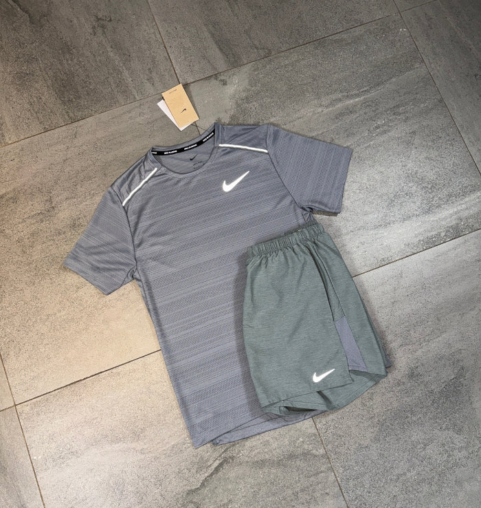 Nike Miler T-Shirt & Challenger Short Set 'Grey'