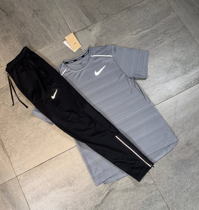 Nike Miler T-Shirt & Phenom Pants Set 'Grey/Black'