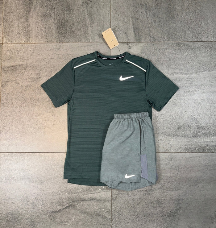 Nike Miler T-Shirt & Challenger Short Set 'Vintage Green/Grey' 