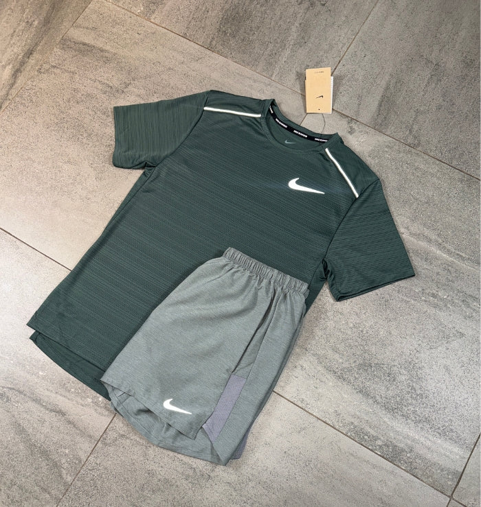 Nike Miler T-Shirt & Challenger Short Set 'Vintage Green/Grey' 