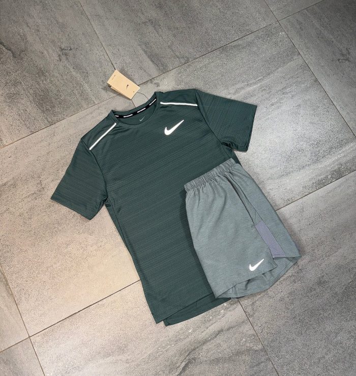 Nike Miler T-Shirt & Challenger Short Set 'Vintage Green/Grey' 