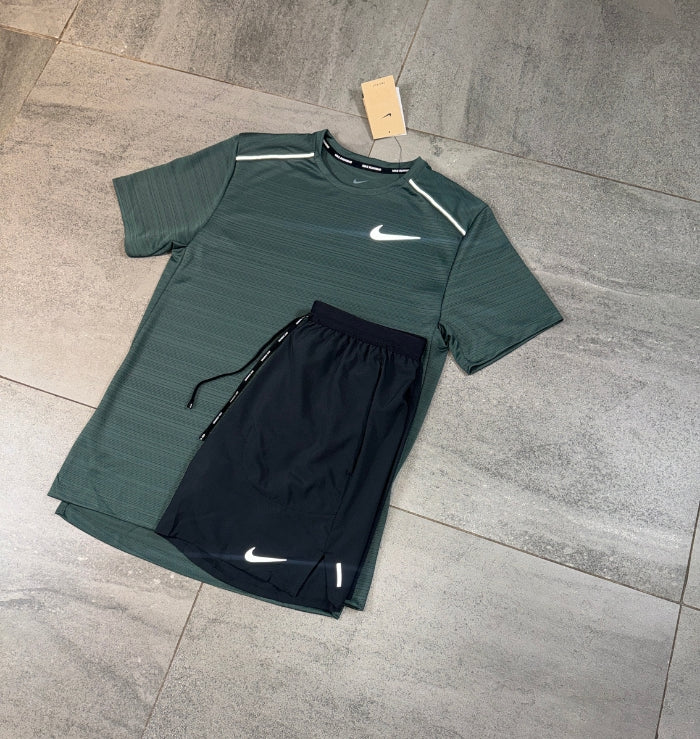 Nike Miler T-Shirt & Flex Short Set 'Vintage Green/Black'