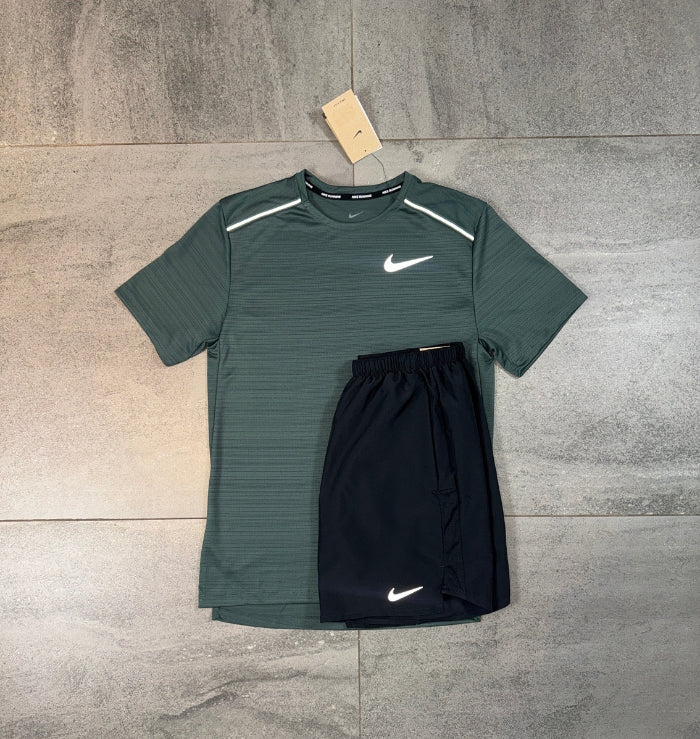 Nike Miler T-Shirt & Challenger Short Set 'Vintage Green/Black'