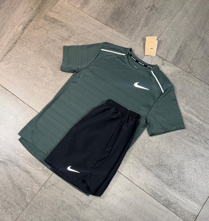 Nike Miler T-Shirt & Challenger Short Set 'Vintage Green/Black'