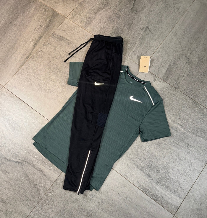Nike Miler T-Shirt & Phenom Pants Set 'Vintage Green/Black'