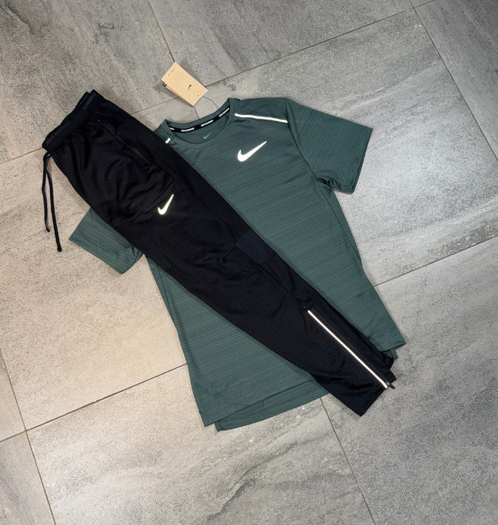 Nike Miler T-Shirt & Phenom Pants Set 'Vintage Green/Black'