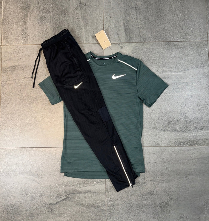 Nike Miler T-Shirt & Phenom Pants Set 'Vintage Green/Black'