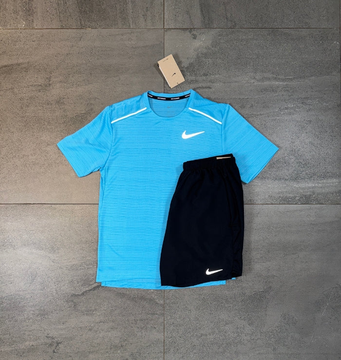 Nike Miler & Challenger Shorts Set 'Baltic Blue/Black'