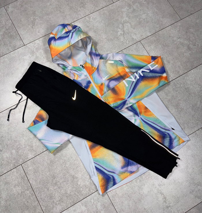 Nike Rainbow Windrunner Jacket & Black Nike Phenom Pants Set