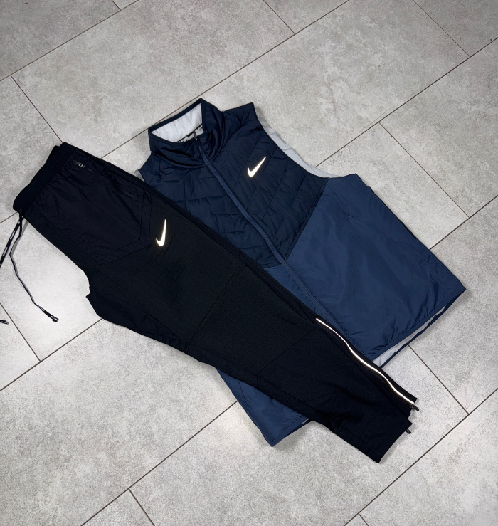 Nike Navy Aerolayer Gilet & Black Nike Phenom Pants Set