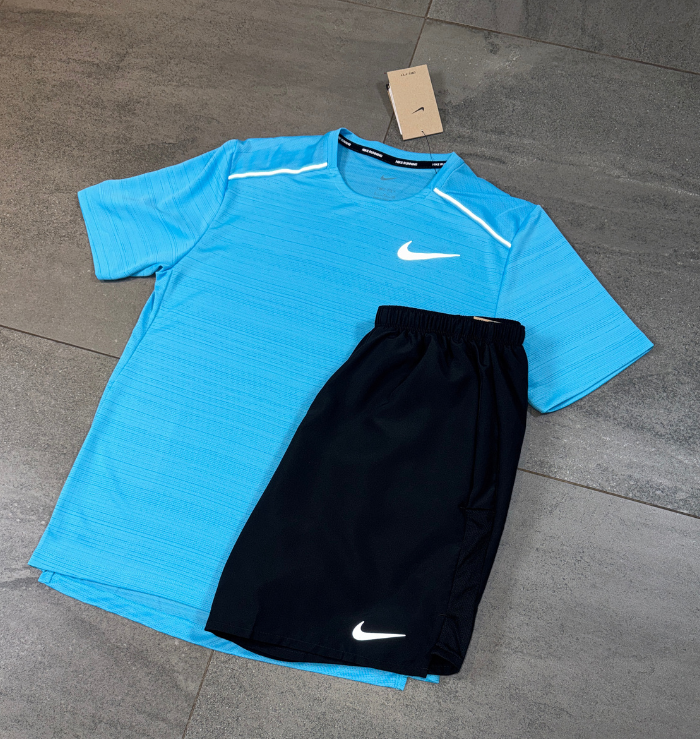 Nike Miler & Challenger Shorts Set 'Baltic Blue/Black'