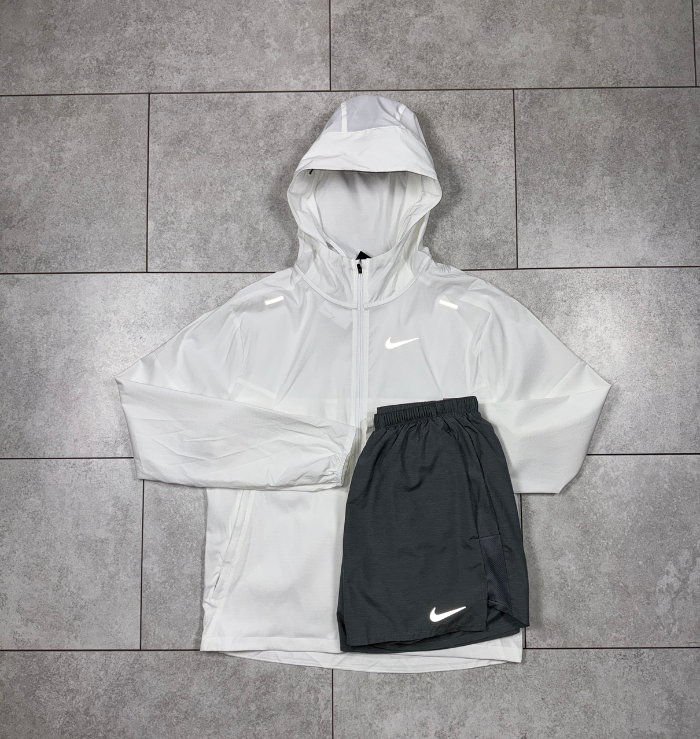 Nike White Windrunner Jacket & Grey Challenger Short Set