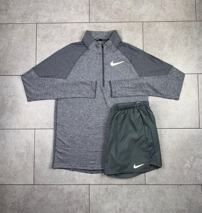 Nike 1/4 Grey Running Top & Grey Shorts Set