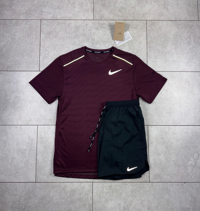 Nike Miler Maroon & Black Short Set