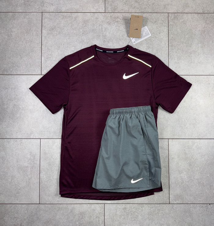 Nike Miler Maroon & Grey Short Set